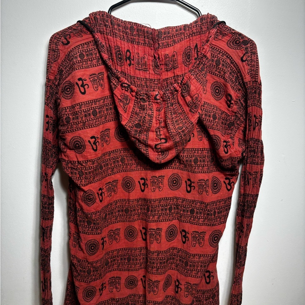 Earthbound Trading Co Boho Om Print Hooded Top Hippie Festival Shirt